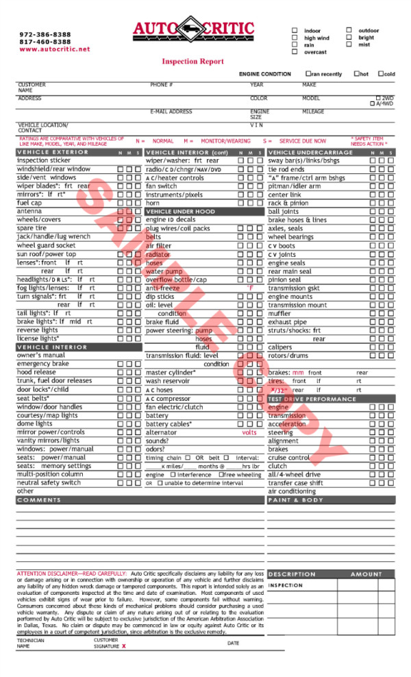 Sample Form - Auto Critic